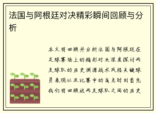 法国与阿根廷对决精彩瞬间回顾与分析